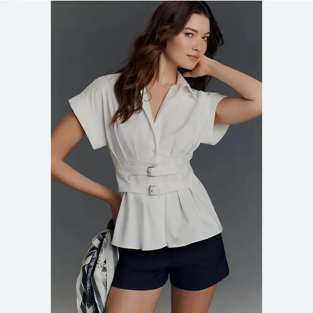 Anthropologie The Tobie Pleated Blouse by Exquise: Double-Buckle Edition